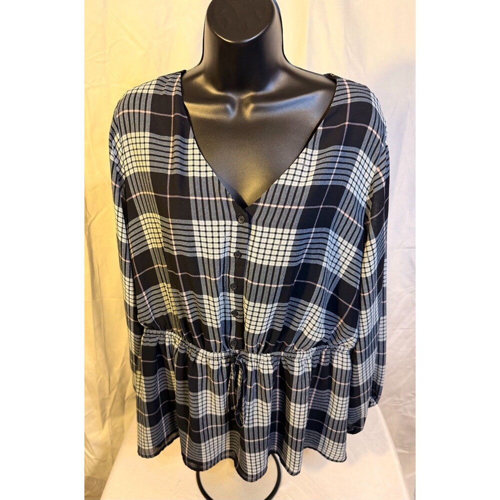 Dark Academia Plaid Soft Grunge Women's Plus 1X 16 Vneck Tunic Top Grandpa Chic